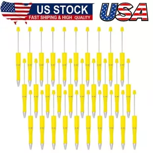 30Pcs Yellow Beadable Pens Plastic Bead Pen Black Ink Ballpoint Pens Diy Pens - Picture 1 of 8
