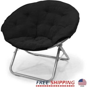 Large Soft Microsuede Folding Saucer Chair Indoor Relax Lounge Seat Black New - Picture 1 of 5
