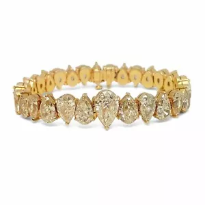 ARENA 44 Carat Fancy Yellow Pear Shape Inline Diamond Tennis Bracelet in 18K Yel - Picture 1 of 1