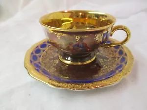 Germany Hutschenreuther gold cobalt Demitasse Cup Saucer Weimar Courting Couple - Picture 1 of 4