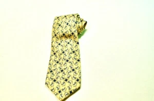 Burberry Tie Yellow and Navy Blue with Horse Prints 100% Silk Made in England - Picture 1 of 4