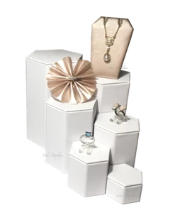 Juego de 6 elevadores de joyería elevadores altos elevadores de exhibición de joyas blancos exhibidores blancos - Imagen 1 de 2