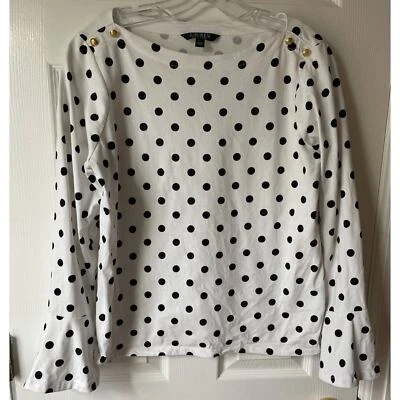 Blusa Ralph Lauren Mujer Grande Lunares Retro Rockabilly Informal Botón Dorado Foto 1 de 4