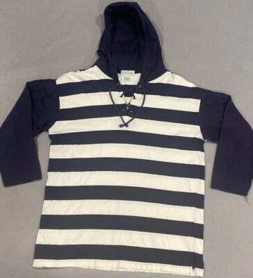 Sudadera con Capucha Pullover Para Hombre IZOD M Azul Blanco Rayas 100% Algodón Náutico Preppy De Colección Foto 1 de 4