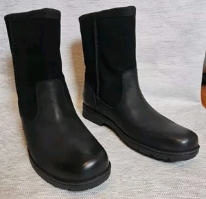 NWB UGG Boots Mens 14 Foerster Snow Black Leather Pull On Boots SN1007796 - Picture 1 of 22