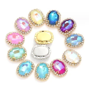 20pcs Sew On Glass Crystal Mocha Fluorescence Rhinestone Oval Stone Jewels - Picture 1 of 14