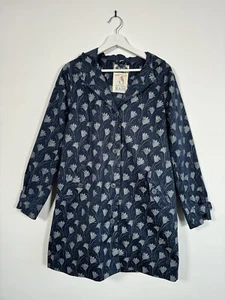 Seasalt Seaside Mac Blue Floral Organic Cotton Tin Cloth Raincoat Size 12 - Picture 1 of 8