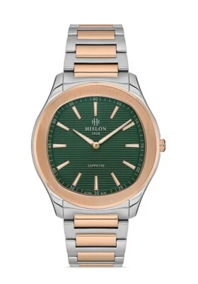 Hislon Men's Watch Ultra Slim Sapphire Glass Green Dial New Collection Bi Color - Image 1 of 4