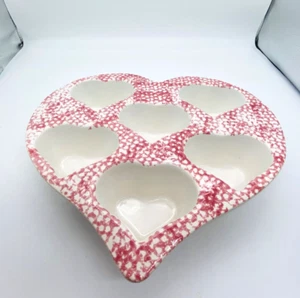 Herzförmige Backform Cupcake Backform Steingut Schwammform rosa weiß schwer - Bild 1 von 6
