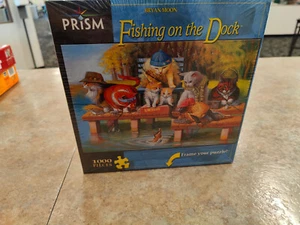 Fishing On The Dock Cat Puzzle 100 Pieces Jigsaw Prism Artist Bryan Moon Sealed - Picture 1 of 1