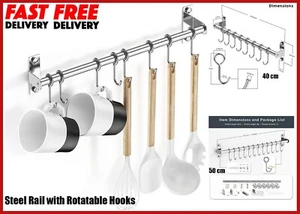 30/40/50cm Einzelschiene Regal Wandmontage Küche Aufhänger Haken Utensilien Pfanne Topf - Bild 1 von 9