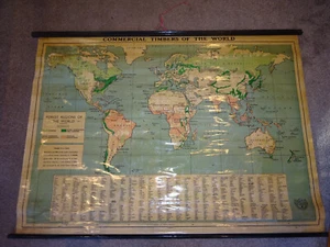 Vintage George Philip School Canvas Map Chart Forest Regions Of The World. - Picture 1 of 10