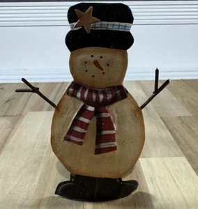 Snowman with Hat Pillar Candle Holder Metal, Rustic, Country Christmas - Picture 1 of 3