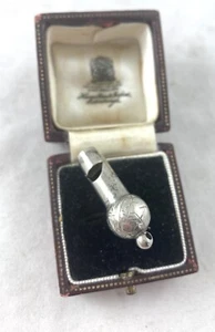 Antique Victorian English silver Whistle c1887 Engraved Cross Albert Chatelaine - Picture 1 of 5