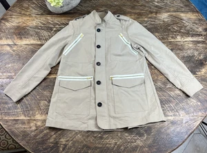 Adam Lippes Canvas Militär Kadettenstil hellbraun khaki dicke Knöpfe Jacke Gr. 10 - Bild 1 von 10