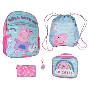 Peppa Pig Backpack Lunch Box Drawstring Bag Keychain Pencil Case 5 Piece Set - Picture 1 of 5