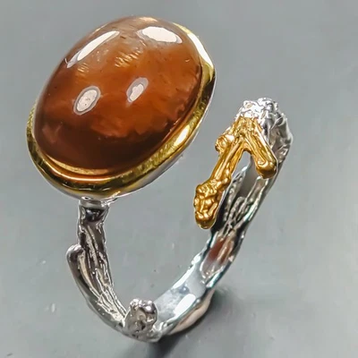 Anillo de piedra solar ojo de gato natural bellas artes plata de ley 925 talla 8/R445126 Foto 1 de 4