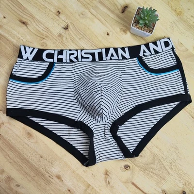 Andrew Christian Sexy Ropa Interior Avalon Rayas Bolsillo Boxer, Blanco, X-Grande  Foto 1 de 4