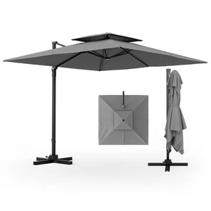 Patio 9.5FT Square Cantilever Offset Umbrella Double Vented 360° Heavy Duty - Picture 1 of 8