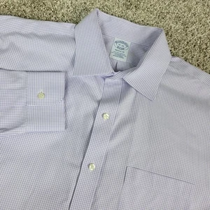 Brooks Brothers Regular Herren 16-36 lila weiß Gingham Karo Stretch Knopfleiste - Bild 1 von 5
