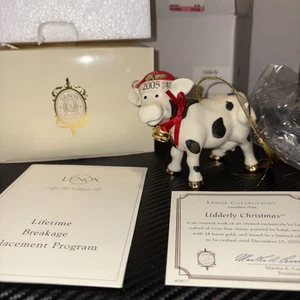 Lenox Christmas Ornament 2005 Udderly Christmas Cow Ornament Santa Cow w Box COA - Picture 1 of 6
