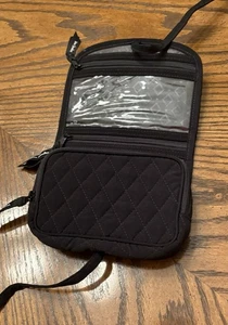 Vera Bradley Small Folding Travel Makeup Bag Black Quilted Print Hanging Zip - Picture 1 of 8