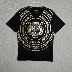 Camiseta Guess Para Hombre Grande Negra Dorada Tigre Manga Corta Cuello en V Ajuste Regular - Imagen 1 de 8