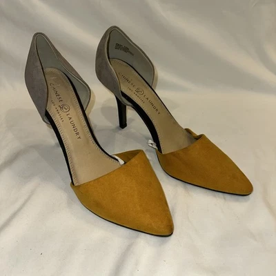 Preciosos zapatos de tacón de aguja chinos talla 10 rosa tostado gris dedos puntiagudos gamuza Foto 1 de 4