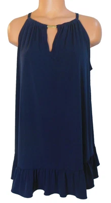 Top Michael Kors 1X Azul Marino Correa de Espagueti Cerradura Cuello Volantes Dobladillo Usado en Excelente Condición Foto 1 de 4