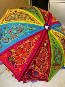Indian Embroidered Garden Parasol flower 72" Outdoor Sun Shade Patio Umbrella - Picture 1 of 4