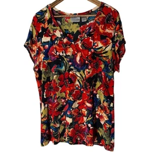 Chico's Travelers Artys Floral Top Womens Sz 3/XL V Neck Slinky Art to Wear - Picture 1 of 7