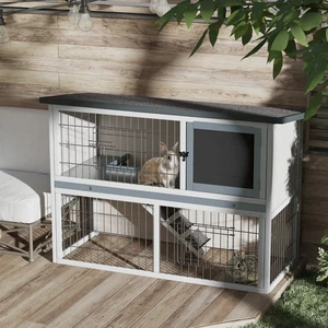 2Tier Rabbit Hutch Guinea Pig House Removable Tray Openable Top Indoor Outdoor - Picture 1 of 11