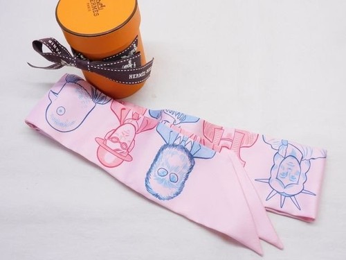 HERMÈS Hermes 3 Twilly Sciarpa Abito Codice Rosa Pallido 063780S Seta 100 7G r22_0709