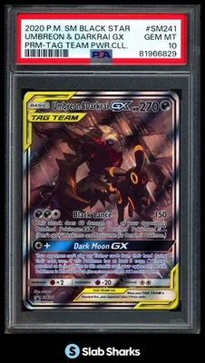 2020 POKEMON SM BLACK STAR PROMOS #SM241 UMBREON DARKRAI GX TAG TEAM PSA 10 - Image 1 of 4