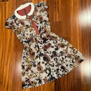 W118 Walter Baker Floral Dress Peter Pan Collar Short Sleeve A-Line Mini Sz XS - Picture 1 of 8