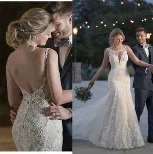 Sexy rückenfreie Brautkleider Fischschwanz Spitze kleiner Schwanz Applikation Brautkleider - Bild 1 von 8