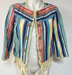 MÚLTIPLES BOHO PS Petite Pequeño Colorido Cárdigan Abierto Forrado Flecos Deshilachados - Imagen 1 de 5