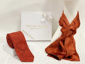 Warrina Design 100% Silk Scarf & Tie Couple Pack Authentic Aboriginal Design Art - Picture 1 of 7