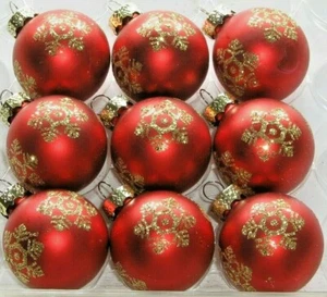 Vidrio Navidad Mini Adornos Rojo Satinado Bolas Oro Brillo Copo de Nieve 1 3/8" NUEVO - Imagen 1 de 3