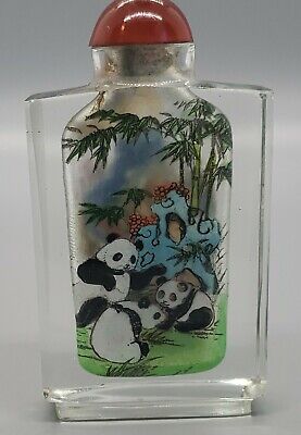 Vtg Chinese Reverse Painted Panda Bears Glass Snuff Or Perfume Bottle. Beautiful • 35.74£