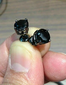 2 Ct Round Cut Lab Created Black Diamond Stud Earrings In 14K Black Gold Finish - Picture 1 of 4