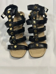 Balenciaga Shoes Wedge Sandals Gold Stud Black Gladiator 9 - Picture 1 of 9