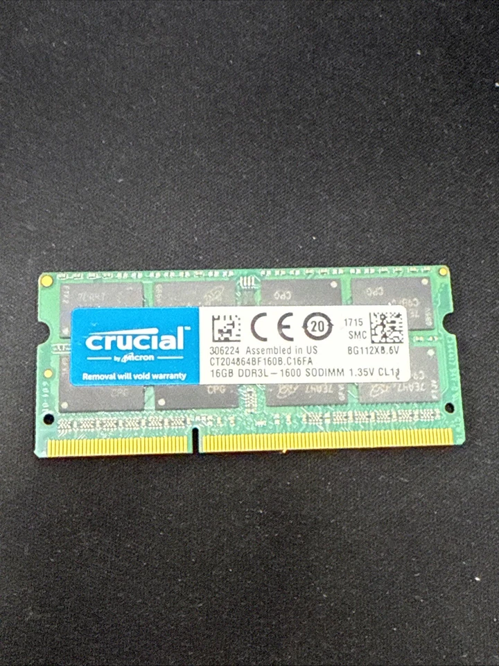 Crucial CT204864BF160B DDR3L 16GB 1600MHz NON ECC SODIMM 2RX8 Notebook Memory - Image 1 of 1