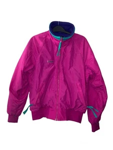 Vintage 90's COLUMBIA pink puffer Fleece lined  Jacket Large Radial Sleeve Coat - Picture 1 of 5
