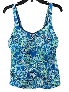Camiseta de natación Lands End para mujer talla 12 cachemira tankini azul verde control abdominal UPF - Imagen 1 de 11
