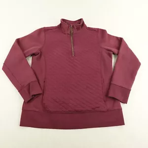 LL Bean Sweatshirt Womens Small Red Diamond Quilted 1/4 Zip Pullover Sweater ^ - Picture 1 of 11