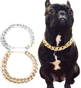 SALE Pet Dog Cat Chain DOG Collar Puppy Necklace Bulldogs Bully Gold Chain Gifts - Picture 1 of 13