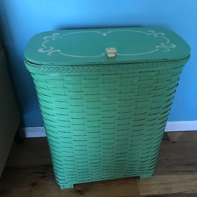 Vintage RARE Redmon RED-MAN Wood splint Wicker Woven  Basket Laundry Hamper - Image 1 of 4