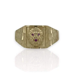 Anello pepita testa di leone in oro giallo 10 carati - pietra zirconi - anello in vero oro - Foto 1 di 16