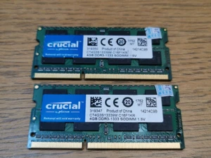 2 x 4GB DDR3 PC3-10600S RAM Laptop Arbeitsspeicher DDR3 1333 MHZ 8GB Cricial Macbook iMac - Bild 1 von 2
